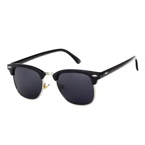Klassische halb randlose polarisierte Sonnenbrille mit Metallnieten Männer Frauen schwarz dunkel - Bild 1 von 4