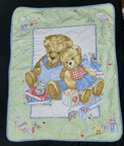 VTG Dundee Baby Quilt Blanket Crib Bears Denim Reading Books Blocks ABC Mouse - Picture 1 of 19