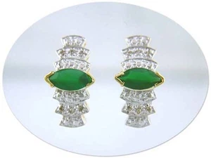 18 KT GOLD OVER STERLING SILVER GREEN AGATE & DIAMOND EARRINGS  - Bild 1 von 1