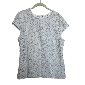 Liz Claiborne Womens Lace Cap Sleeve Blouse Size Large White Cotton Nylon Zips - Picture 1 of 5