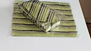 Marc Philippe Green Stripe 100% Silk Hand Made Neck Tie & Matching Pocket Square - Picture 1 of 7