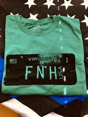 FNH USA Herstal Logo Virginia License Plate GREEN T-shirt LARGE FN509 FNX40 SCAR - Image 1 of 4