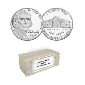 2019-S Proof Jeferson Nickel Coin Roll  - Picture 1 of 1