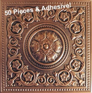 Ceiling Tiles, FOAM, MAJESTY Antique Copper, 50 Pcs & Adhesive (3Tubes) - Picture 1 of 4