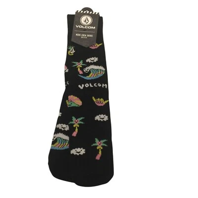 Volcom Men's Crew Socks Size 9-12 Black Palm Trees Clouds - Image 1 of 4