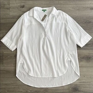 J.CREW Popover Shirt luftig Gaze Large weiß Crinkle Baumwolle Küsten Lagenlook Neu mit Etikett - Bild 1 von 11