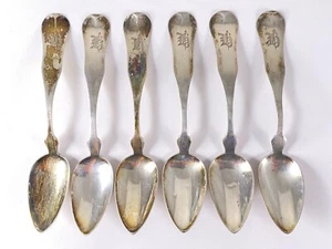 EARLY US “ Pure Coin ” Silver Flatware by Fowle & Kirkland 1820’s teaspoons set - Picture 1 of 12