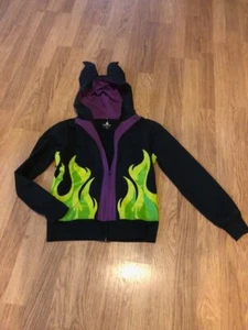 DISNEY PARKS ~ Maleficent Flames Hoodie w/Horns Ladies Medium Zip Up Jacket - Picture 1 of 2