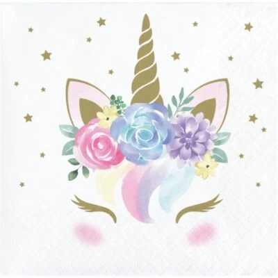 Unicorn Baby Beverage Paper Napkins 16 Pack Floral Unicorn Decoration Supplies - Image 1 of 2