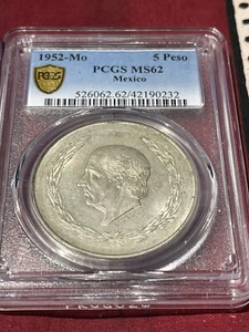 1952 Mo Mexico 5 Pesos Hidalgo ๐๐PCGS Gold Shield MS 62๐๐ - Picture 1 of 4