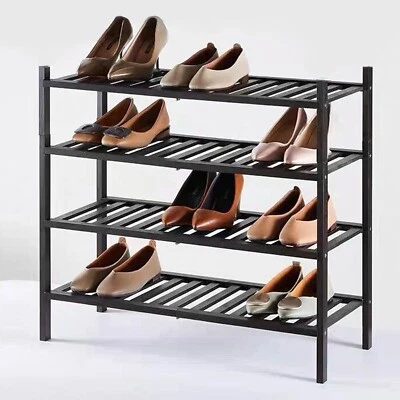 2 / 4 Tier Bamboo Shoe Rack Stackable Shoe Shelf Organizer for Entryway Closet