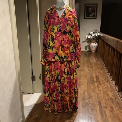 JUEGO FALDA FLORAL BRILLANTE VINTAGE AÑOS 80 OLEG CASSINI ÚNICO EN SU CLASE 3 PIEZAS TALLA 14 Foto 1 de 4