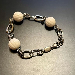 Fossil Sterling Silver Link Bracelet with White Ceramic Beads (NWOT) - Picture 1 of 5