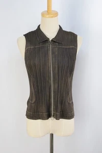PLEATS PLEASE Brown Zip Front Vest ISSEY MIYAKE 144 9733 - Picture 1 of 6