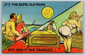 Vintage Comic Postcard It's the Same Old Moon Humorous 1940s - Picture 1 of 2