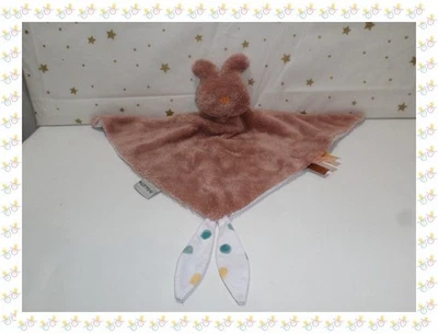 ꕤ Doudou Plat Triangle Lapin Tipidou Fourrure Vieux Rose Blanc Pois Ruban Nattou - Photo 1/3