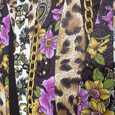 Funky Fun Leopard Print Gold Chain Glitter Pink Print Knit Fabric BTY #30 - Image 1 of 4