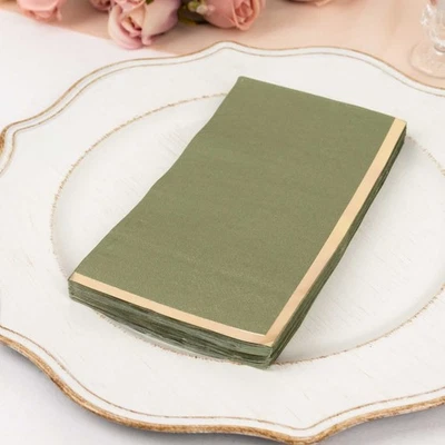 OLIVE GREEN 50 Soft 2 Ply Dinner Paper NAPKINS Foil Edge Party Events Home - Image 1 of 4