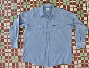 Vintage Key Lightweight Chambray Western Snap Shirt XL 17.5 X 34 - Picture 1 of 16