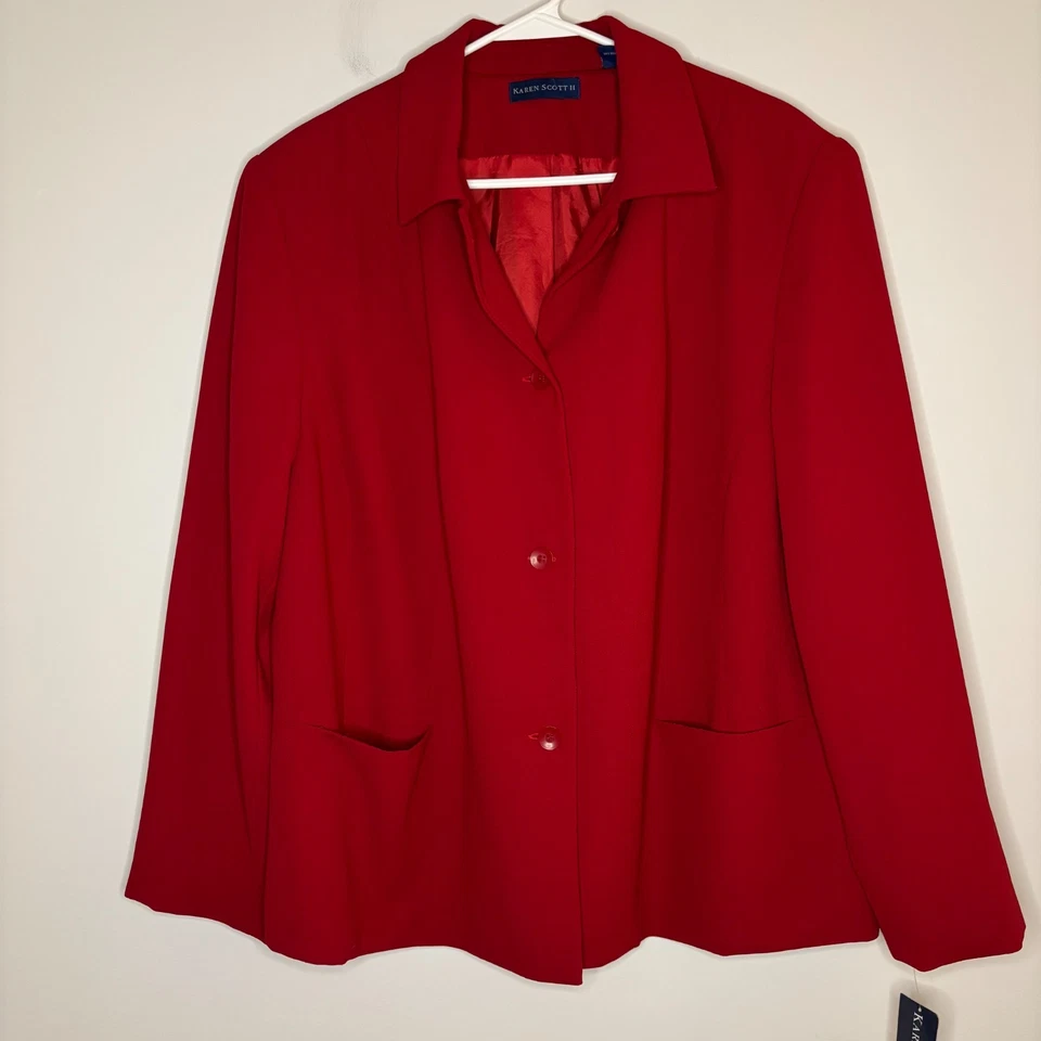 KAREN SCOTT NUEVO Blazer Mujer 20W Rojo Plus Forrado Cuello Profesional Foto 1 de 4
