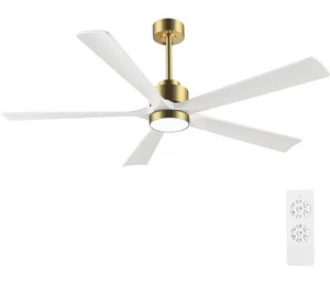 60" Modern Ceiling Fan with Lights and Remote Control White And Gold 5 Blades - Picture 1 of 6