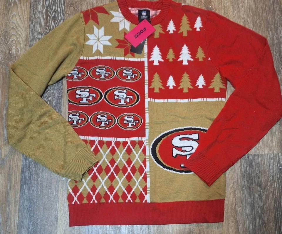 Suéter feo de vacaciones de nevada bloque ocupado equipo de los 49ers de San Francisco de la NFL para hombre pequeño Foto 1 de 4