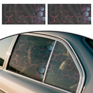 2pcs 40x95cm Universal Car Rear Side Window Black Red 3D Honeycomb Decal - Picture 1 of 8