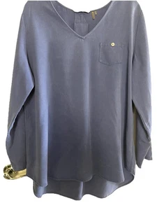 Soft Surroundings Blue V Neck Tunic Long Sleeve W/button Shirt Large EC - Picture 1 of 8