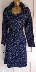 Joe Browns Blue Leopard Pattern Knit Dress Roll Neck Sode Pockets Size UK 16 - Picture 1 of 15