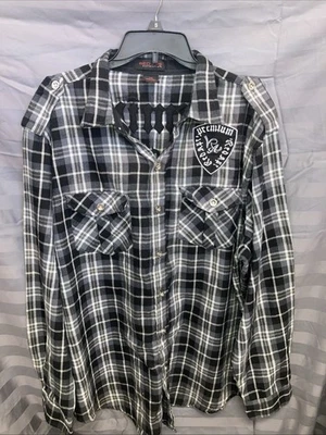 Camisa Red Ape Premium Negra Blanca A Cuadros Manga Larga Con Botones Para Hombre Talla 2XL Foto 1 de 4