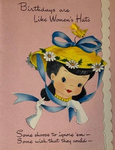 Tarjeta de colección Forget-Me-Not SIN USAR Bonita Dama Cumpleaños Pastel Sombrero con Vela Pájaro - Imagen 1 de 4