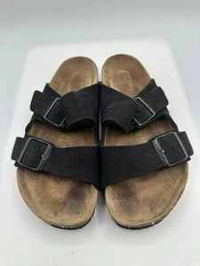 Birkenstock Arizona Soft Footbed Black Suede Leather Slide Sandal Sz 38/ L7 M5 - Picture 1 of 7