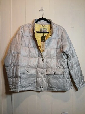 Vintage Eddie Bauer Silver Gray Down Jacket 550 Fill Snap Front Retro Woman - Image 1 of 4