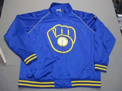 Vintage Milwaukee Brewers Jacket Mens 4XL Blue Sweater Sweatshirt Baseball MLB Cover