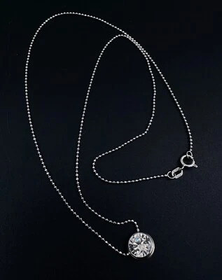 Collar de cadena con cuentas Estate de oro blanco de 14 quilates con bisel de circonitas cúbicas de 16 3/8" Foto 1 de 4