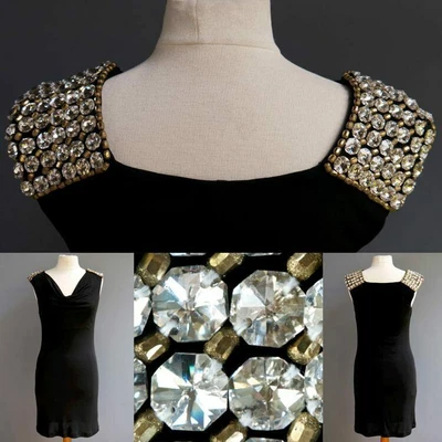 Vestido de cóctel ABS negro ajustado con cuentas con enormes cristales facetados de Swarovski S M Foto 1 de 4