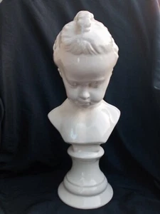 Vintage 18" Glazed Ceramic Bust Young Child Sad Contemplative No Markings - Picture 1 of 8