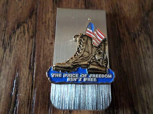 U.S MILITARY THE PRICE OF FREEDOM ISN'T FREE METAL MONEY CLIP VETERANS U.S MADE - Picture 1 of 4