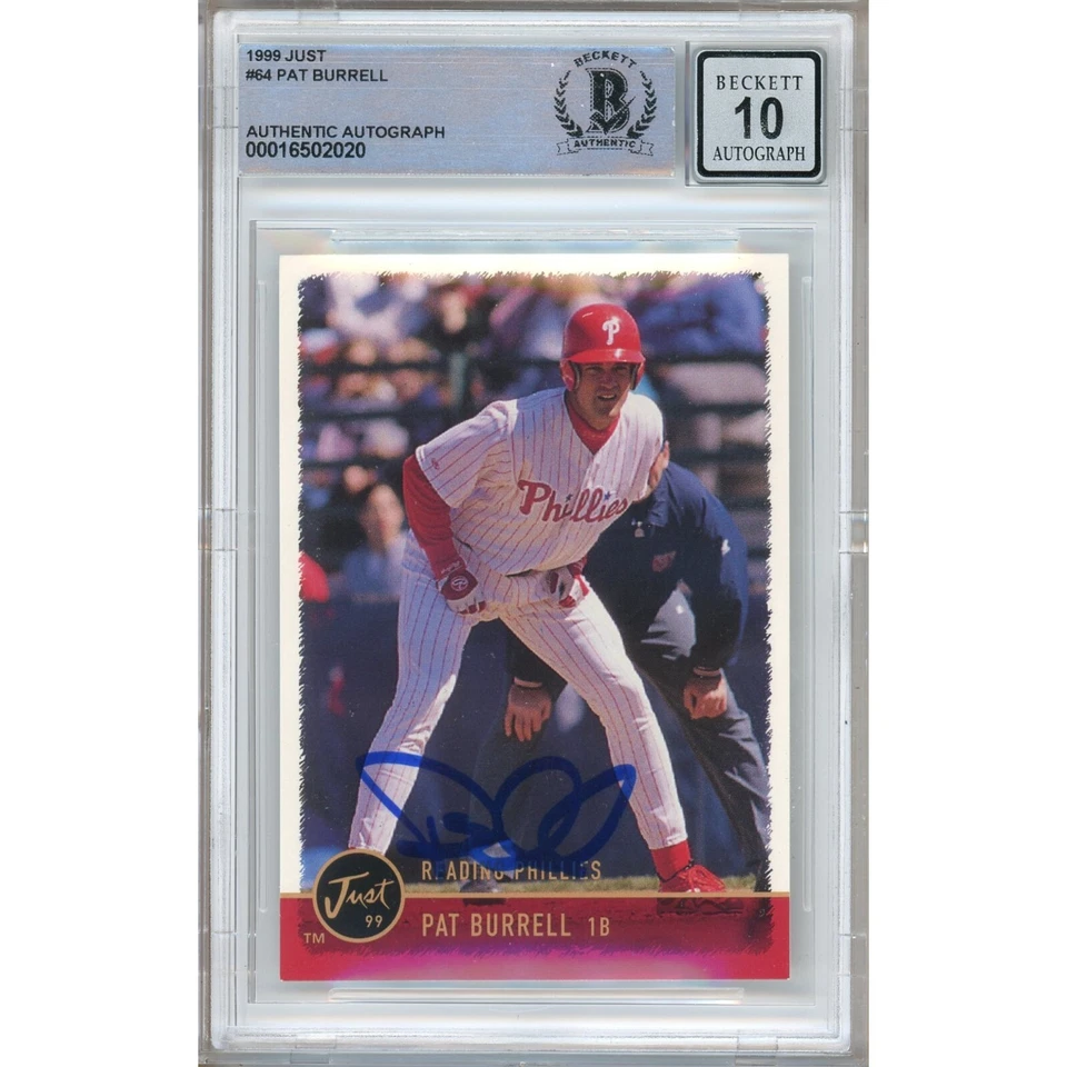 Pat Burrell Signed 1999 Just Minors #64 Phillies Beckett BAS BGS Auto 10 Slabbed - Image 1 of 4