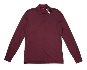 Isaia NWT Burgundy Long-Sleeve Slim Fit Polo Shirt Pique Jersey Cotton M (50 IT) - Picture 1 of 5
