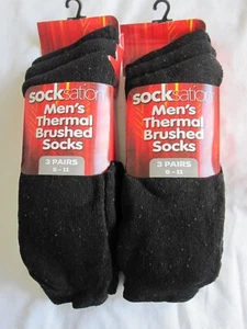 BNWT- 6 PAIRS "SOCKSATION" MENS BLACK THERMAL BRUSHED SOCKS -  SIZE 6-11 - Picture 1 of 3