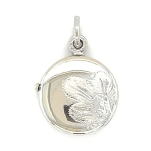 14K WHITE GOLD ROUND ETCHED FLOWER LOCKET PENDANT MADE IN ITALY love gift photo - Picture 1 of 10