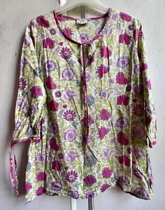 ANOKHI for EAST Tunic Top 14 Cotton Colourful Floral Hand Block Printed Ties - Picture 1 of 18