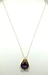 14K Yellow Gold 18" Wheat Chain With Oval Amethyst Gemstone Necklace 1.9 Grams - Picture 1 of 6