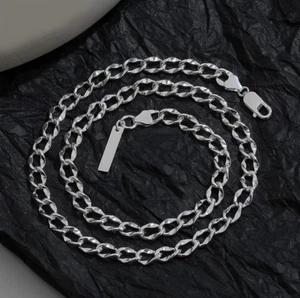 Genuine 925 Sterling Silver 6MM Exotic Lip Design Link Chain Necklace - 24" - Picture 1 of 4