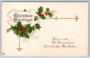 Christmas Greetings, Holly, Antique Embossed Stecher Litho Co. Postcard - Picture 1 of 2