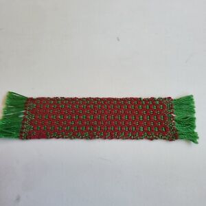 Miniature Doll House Runner Rug 6x1” Red and Green Reversible Handmade Christmas