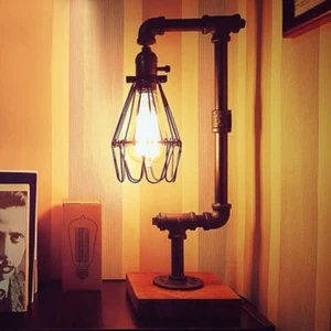 Single Steampunk Industrial Vintage Rust Iron Water Pipe Desk Table Lamp Light - Picture 1 of 12
