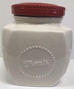SCM Home Stoneware Canister Pet Dog Treats Cookie Jar Farmhouse Red Lid - Picture 1 of 6