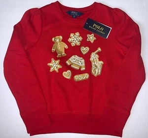Polo Ralph Lauren Girls S 7 M 8-10 Red LS Christmas Holiday Crew Sweatshirt Pony - Picture 1 of 6